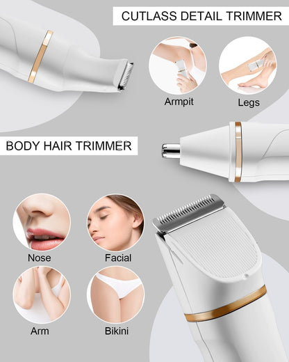AREYZIN Bikini Trimmer for Women Painless Electric Razor for Women,3 in 1 Pubic Hair Trimmer,USB Recharge Dock,Replaceable Ceramic Blade Heads,IPX7,White