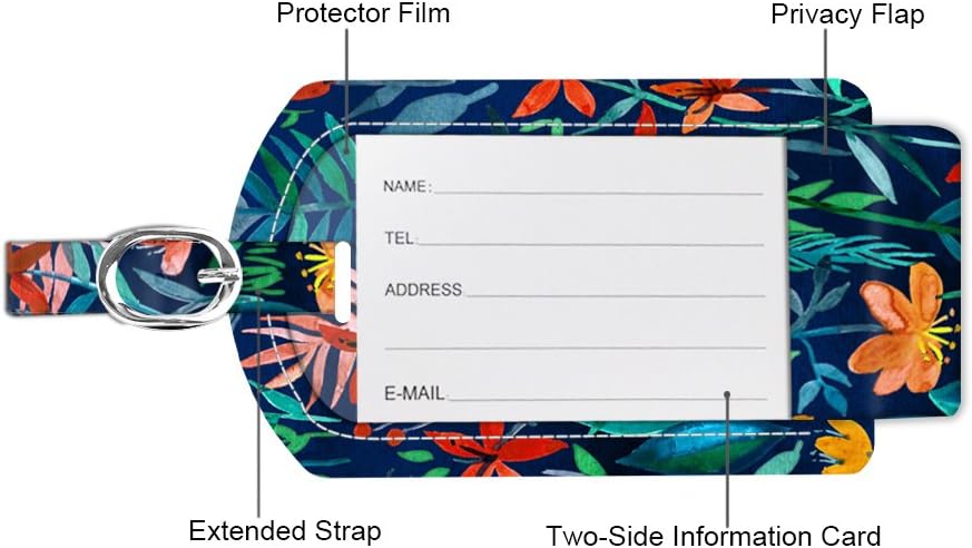 FINTIE 2 Pack Luggage Tags, Leather Name ID Labels with Privacy Cover for Travel Bag Suitcase, Theme - Jungle Night