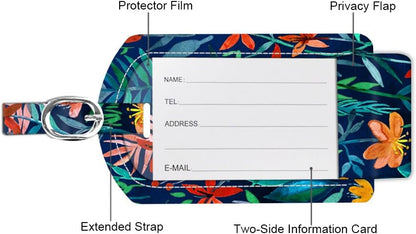 FINTIE 2 Pack Luggage Tags, Leather Name ID Labels with Privacy Cover for Travel Bag Suitcase, Theme - Jungle Night