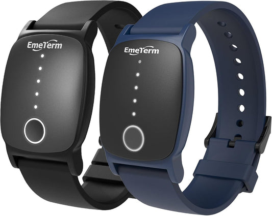 EmeTerm Explore FDA-Cleared Galaxy Black and Navy Blue Anti-Nausea Wristband IP67 Waterproof Morning Motion Travel Sickness Vomit Relief Rechargeable No Gel Drug Free Without Side Effects (2 Pack)