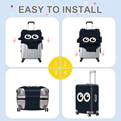 ANNA QUEEN Navy Blue Cartoon Eyes Luggage Cover, Funny Suitcase Protector for 28-30 Inch Luggage, Stretchable & Washable Travel Cover, Cute, Durable & Easy to Spot