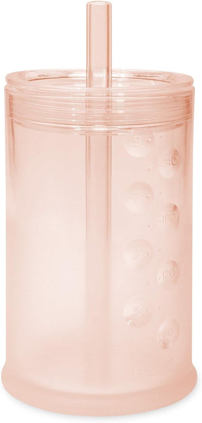 Olababy Clear View Silicone Training Cup with Straw Lid | Toddler Sippy Trainer 12mo+ | Unbreakable Water Drinking Cups for Kids 2yr+ | Baby Led Weaning & Feeding Supplies (Coral, 9 oz)