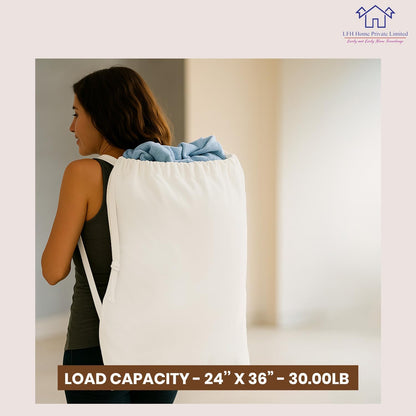 LFH Home Cotton Canvas Extra Large Laundry Bag with Handle, Stylish Drawstring Heavy Duty Laundry Bags For Travel, Home, Hotel, College Dorm and Camp Storage Bag 24x36 Inch, White, Thanks Giving
