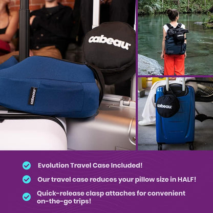 Cabeau Airplane Travel Pillow for Long Flights - Evolution S3 - Supportive Memory Foam with Seat Straps to Secure Your Head and Neck and Provides 360° Support (Jet Black)