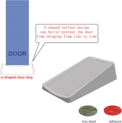 Premium Rubber Door Stop - Large Door Stopper Wedge,Anti-Slip Design, Automatically Fixed,Works On All Floor Types and Carpet Heavy Duty Door (2 Pack, Gray)