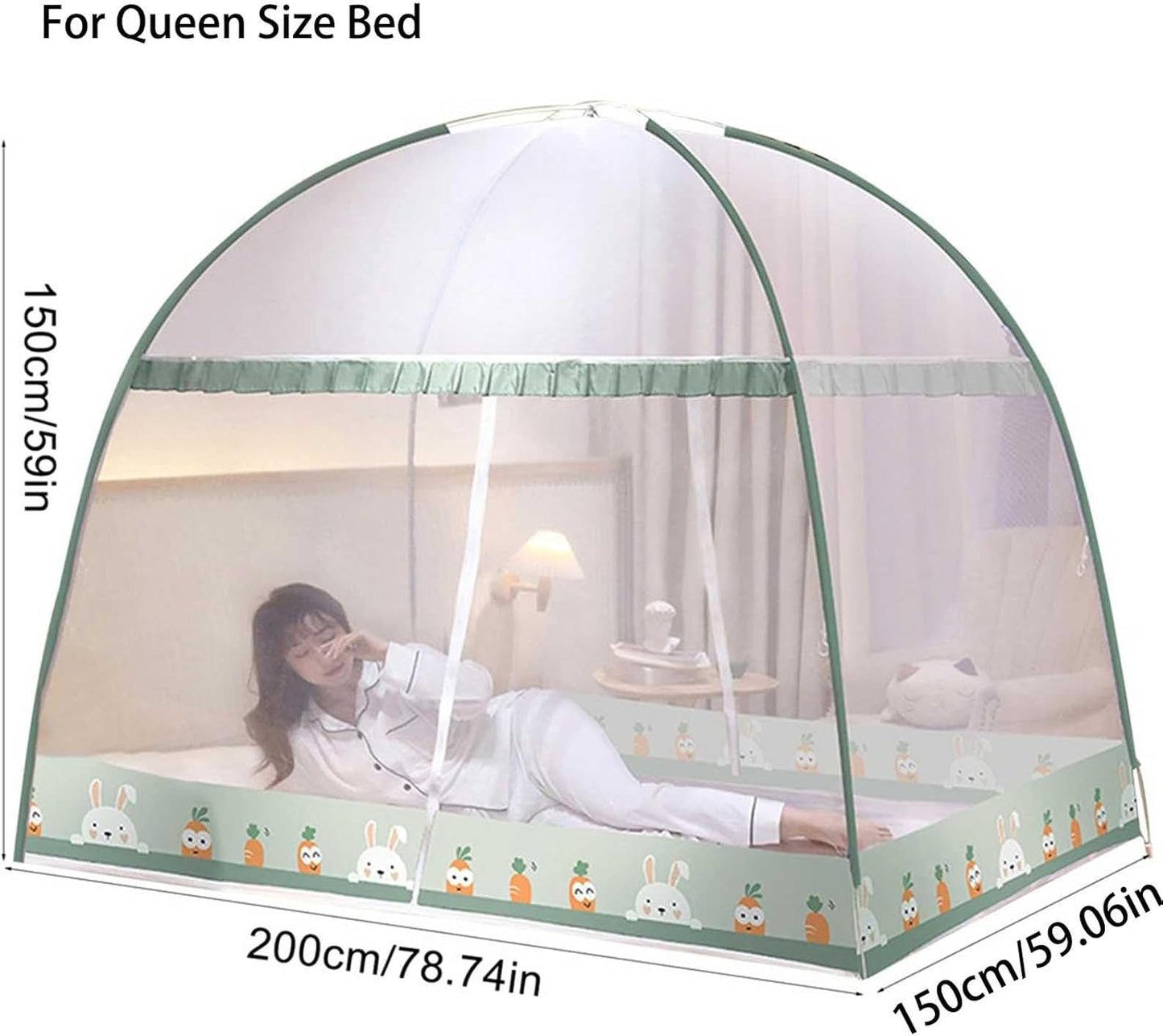 Pop-Up Mosquito Net Tent for Beds Portable Folding Canopy with Net Bottom, Fits Twin to King Size 79x71x59inch, Easy Install Wash for Baby Adults, Indoor Outdoor Use (Pink Rabbit-Queen Bed)
