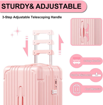 Krute Carry on Luggage PC+ABS Suitcases with Double Spinner Wheels 22x14x9 Airline Approved Luggage with TSA Lock 20 Inch (Pink)