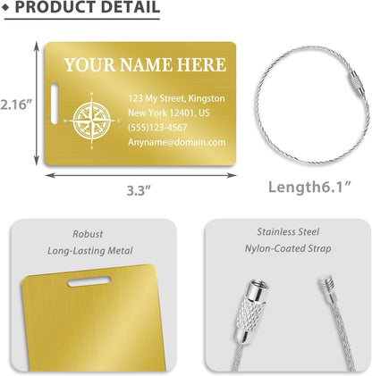 Personalized Luggage Tags for Suitcases (2/4/6/8 Pack) - Custom Engraved Metal Travel Tag, Customizable Pattern/Name/Text for Bags Backpacks Suitcases
