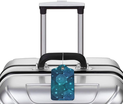 2Pcs Glowing Mandala Themed Luggage Tags for Suitcases, Beautiful Art Teal Blue Name ID Identifier Labels for Baggage Travel Bag, Shine Aesthetic Leather Bag Tags with Full Privacy Cover