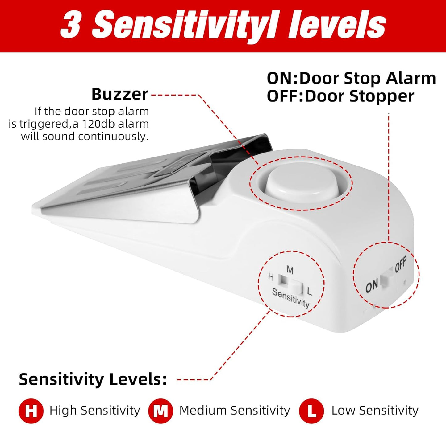 Portable Door Stop Alarm and Traveling Hotel Door Lock, No Installation Required, Provides Double Security for Home, Hotel and Traveling (2 Door Lock + 2 Door Stop)