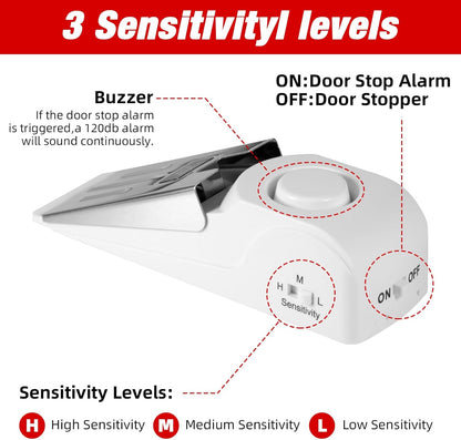 Portable Door Stop Alarm and Traveling Hotel Door Lock, No Installation Required, Provides Double Security for Home, Hotel and Traveling (1 Door Lock + 2 Door Stop)