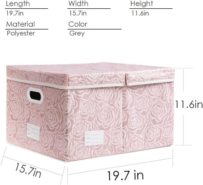 PRANDOM Extra Large Collapsible Storage Boxes with Lids Fabric Decorative Storage Bins Cubes Organizer Baskets with Cover Handles Divider for Bedroom Closet Living Room 19.7x15.7x11.6 Inch 3 Pack