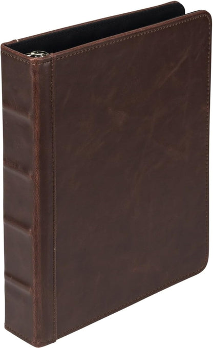 Samsill Vintage Leather Mini 3 Ring Binder 1 Inch Round Ring (Holds 200 Sheets), 5.5 x 8.5 Inch Documents, Professional Organizer, Planner, Notebook, Brown