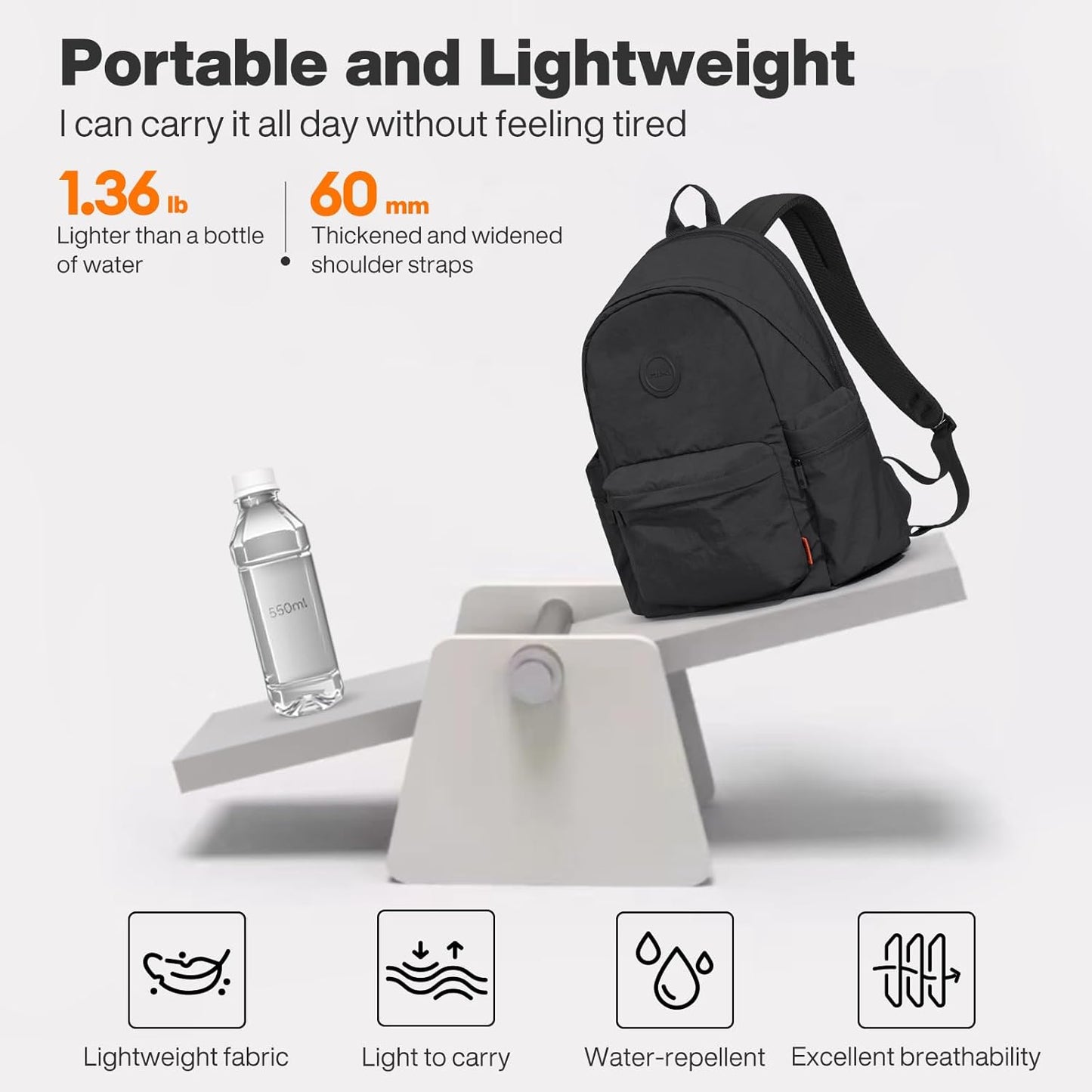 mixi Outdoor Lightweight Backpack Casual Carry On Laptop Backpack Travel Bookbag for Women Men, Water Resistant Durable Hiking Bag for Camping Weekender Sports College Work, 17 Inch, Black