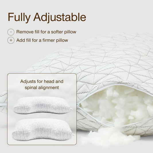 Coop Home Goods Original Cut-Out Adjustable Pillow, Queen Size Bed Pillows for Neck & Head Support, Memory Foam Pillows - Medium Firm for Side Sleeper, CertiPUR-US/GREENGUARD Gold