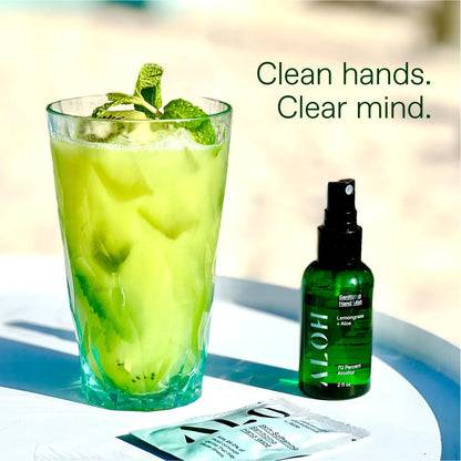 ALOH Hand Sanitizer Spray Liquid 3-pack | Lemongrass | 70% Alcohol Hydrating Hand Sanitizer Spray with Essential Oil, for Kids & Adults | 2oz Travel Size Bottle