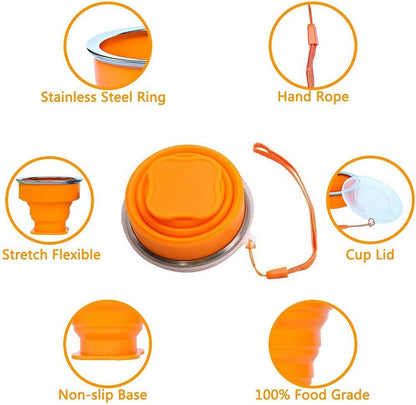 Silicone Collapsible Travel Water Cup, 6Pack Collapsible Silicone Cup with Lid, Expandable Drinking Cup Set, Reusable Mug for Camping, Hiking, Travel