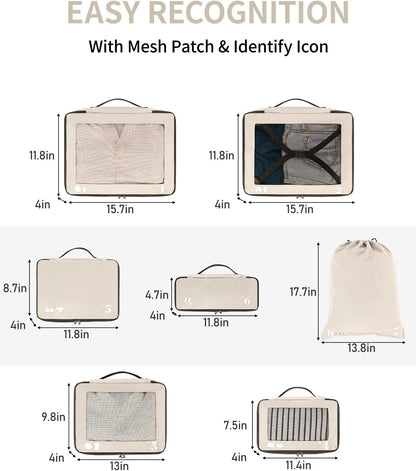 ECOHUB 7 Set Packing Cubes Tear-Resistant Luggage Packing Organizers with Number Icon for Travel Accessories Luggage Suitcase Machine Washable Packing Cubes (Beige)