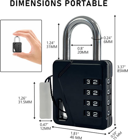 LAFENLIN 4 Pack Combination Locks, Locker Locks with Writable Tag, 4 Digit Padlock for Cases, Gym, Backpack, Backyard Gate, Fence, Hasp, Indoor, Outdoor Gate Lock, Weatherproof (Black - NO Key)