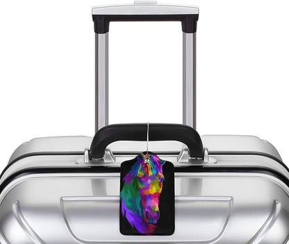 Colorful Rainbow Horse Luggage Tag with Full Back Privacy Name ID Card Suitcase Labels Identifiers PU Leather Baggage Tags Luggage for Women Men Kids Girls Travel