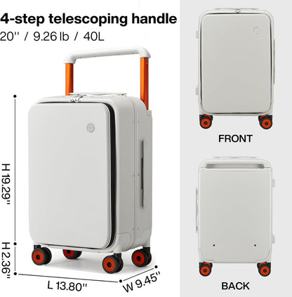 mixi Carry On Luggage Wide Handle Luxury Design Rolling Travel Suitcase PC Hardside with Aluminum Frame Hollow Spinner Wheels, with Cover, 20 inch, Smoke White
