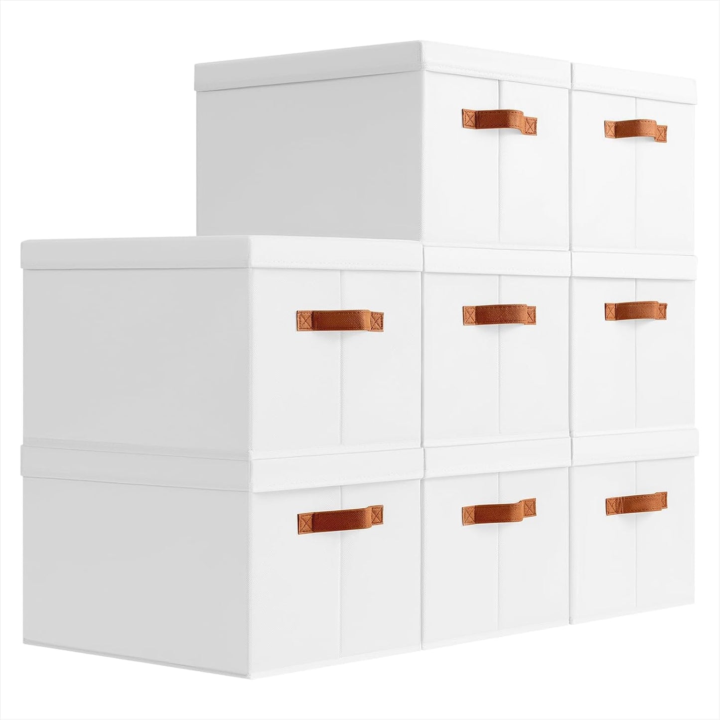 Storage Bins with Lids - Large Fabric Closet Bins with Lid, 8 Pack Clothes Organizers and Storage, Collapsible Stackable Cube Basket for Home, Office, Dorm, White