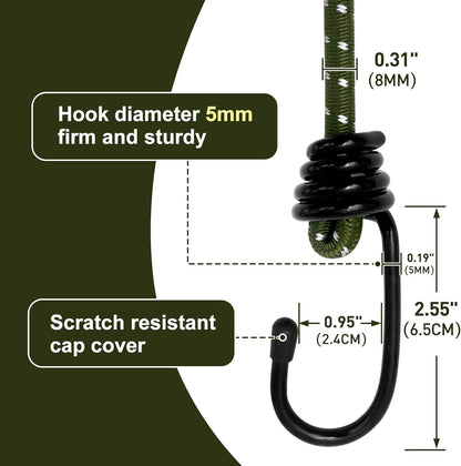 Bungee Cord Luggage Cord Resilience 40 Inch 4 Pieces for SecuringTents, Tarps, Luggage ，Truck, ATV Off-Road Motorcycle Bicycle Riding,Multi-Scenario Applicable (Green)