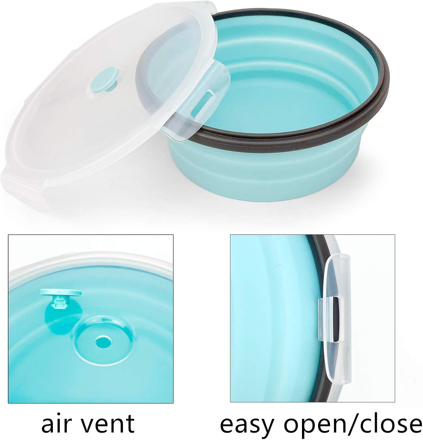 CARTINTS 1200ml Large Collapsible Meal Prep Containers, Reusable Silicone Food Storage Containers, Stackable Fridge Storage Containers, With Leakproof Lids, Microwave and Freezer Safe, Blue