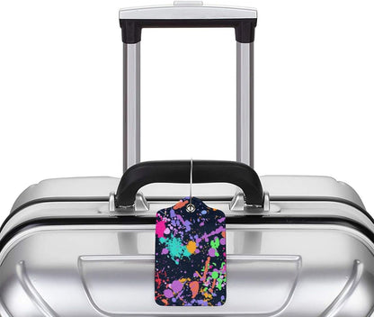 2 Pack Colorful Pop Art Luggage Tag for Men Women Girls Kids, Stylish Leather Bag Tags for Suitcase Artistic Modern Travel Backpack Labels