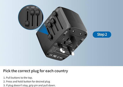 International Travel Adapter Voltage Converter Steps Down 220V to 110V for Cell Phones, Laptops, and Curling Irons, US to UK, Europe, Australia, and More Than 200 Countries