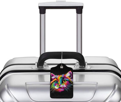Cat Leather Luggage Tag with Stainless Steel Ring, Fun Name Id Card Cover Travel Bag Tag Set, Suitable for Travel Bag Luggage Women Men 1 PCS