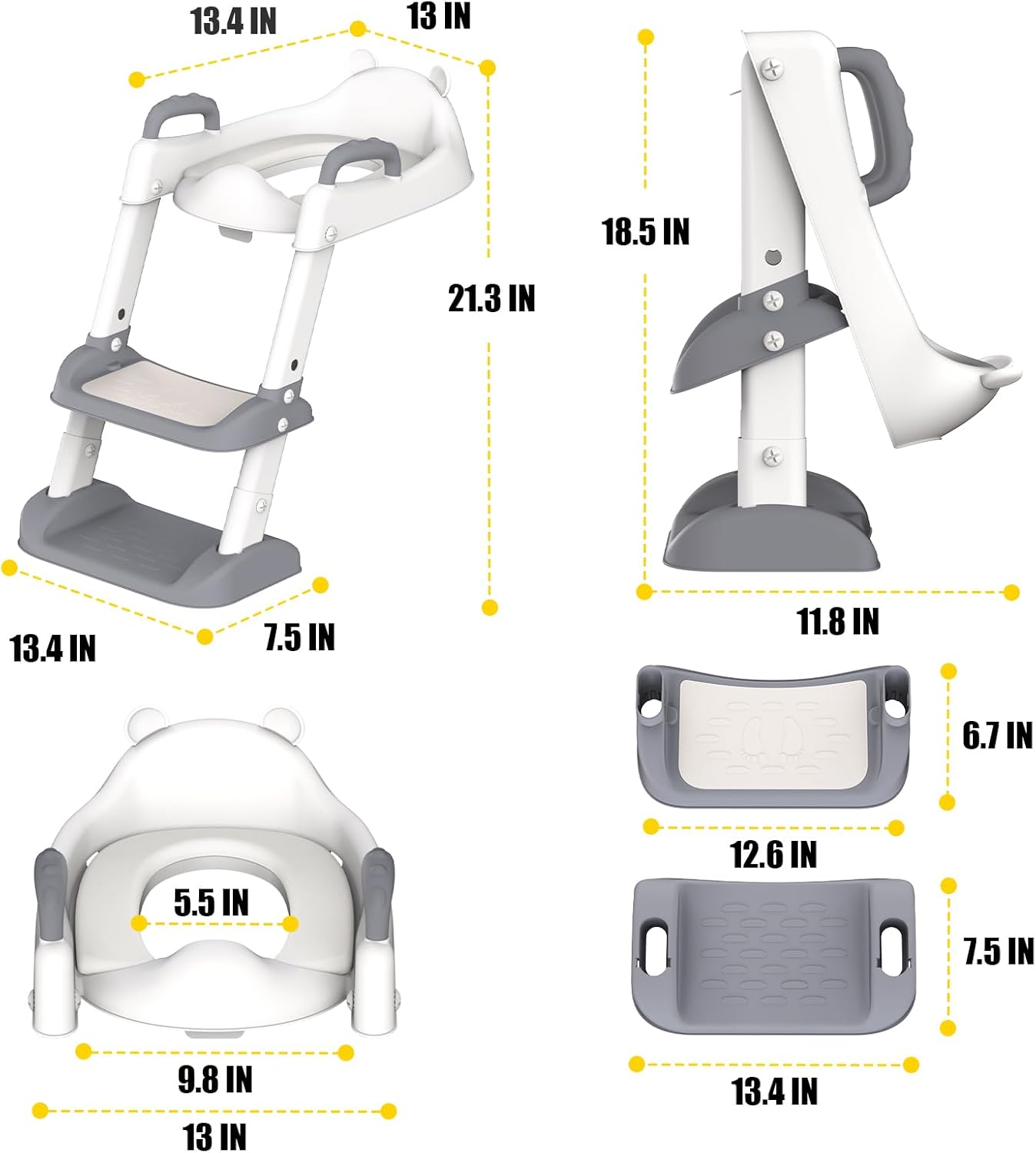 HBTower Potty Training Seat with Step Stool Ladder for Toddlers, Adjustable Kids Toilet Seat with Splash Guard, Anti-Slip Pads & Safety Handles, Comfortable Potty Chair for Boys & Girls (Grey)