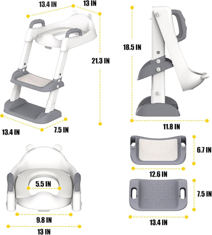 HBTower Potty Training Seat with Step Stool Ladder for Toddlers, Adjustable Kids Toilet Seat with Splash Guard, Anti-Slip Pads & Safety Handles, Comfortable Potty Chair for Boys & Girls (Grey)
