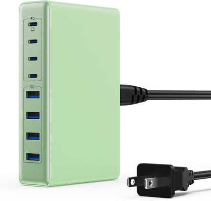 200W USB C Charger Block,GaN IV Charging Station 8 Ports,QC4.0 Fast Charging Station Hub+PD 65W USB C Laptop Charger Adapter Compatible with MacBook Air/Pro,DELL,iPhone 16/15,iPad,Steam Deck-Green