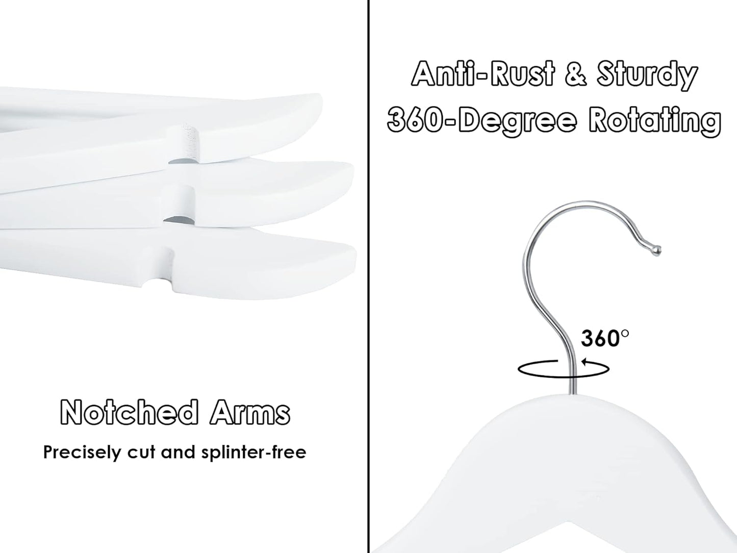 StorageWorks White Wooden Hangers, 20 Pack Wood Hanger for Closet, Coat Hangers for Coats, Shirts, Pants, Bridesmaid Suits, Wedding Dress
