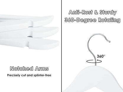 StorageWorks Wooden Hangers, Wood Coat Hanger for Coats, Shirts, Jackets, Pants, Suits, White Color, 20 Pack