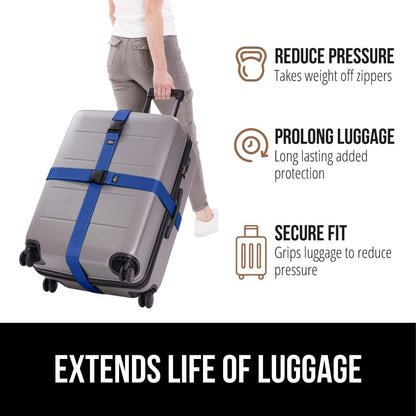 GORILLA GRIP Heavy Duty Adjustable Luggage Straps for Suitcases, Easy to Identify Travel Belt Connector Holds Suitcase Together, Extends Life of Bag, Strap Connects Two Bags, Accessories 2 Pack Blue