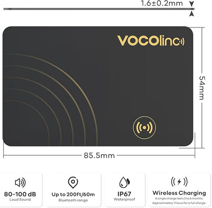 [Apple MFi Certified] VOCOlinc Air Card Tag Rechargeable Wallet Tracker 1.6mm 2 Pack Black, Item Finder Work with Apple Find My APP (iOS Only, Android not Supported),Locator for Luggage, Suitcase, Bag