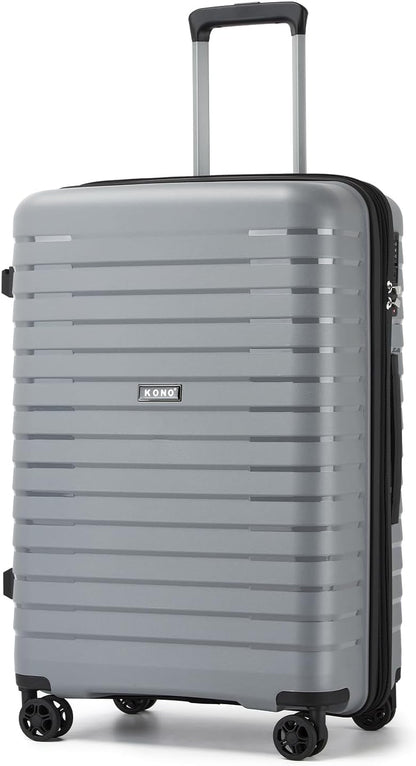 Kono 24 Inch Expandable Luggage Suitcase with Spinner Wheels, Durable Hardside Checked Luggage with Hidden Cup Holder, Lightweight Hard Shell Medium Suitcase with TSA Lock(Light Grey)