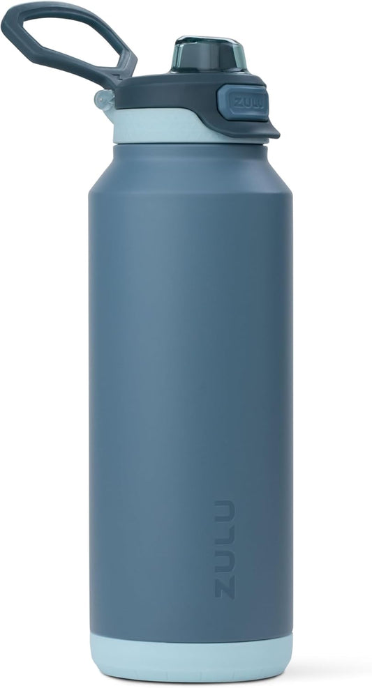 ZULU Powerfill Pro 40oz Stainless Steel Water Bottle with Quick Fill Lid, Triple Walled Vacuum Insulated Metal, Leak Proof Locking Lid, Sip and Chug, Reusable BPA Free, High Tide