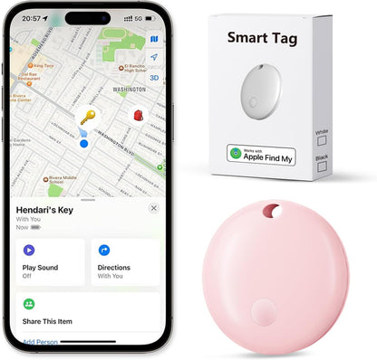 Tracker Tags, Item Finder Work with Apple Find My (iOS Only), Tracking Device Locator Smart Tag for Luggage, Keys, Wallet, Bike, Pets, Bags (Pink, 1 Pack)