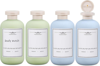 ASEVAT 6.7oz 4Pcs Refillable Travel Shampoo & Conditioner Bottles With Flip Cap