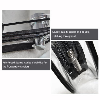 4Pcs Crystal Clear PVC Travel Toiletry Bag Kit for Women Men, Waterproof Vinyl Packing Organizer Storage Bags with Zipper Handle Straps, Cosmetic Pouch Carry on Airport Airline Compliant Bag Handbag