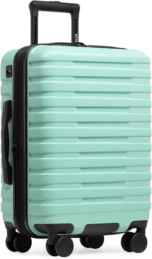 U.S. Traveler Boren Polycarbonate Hardside Rugged Travel Suitcase Luggage with 8 Spinner Wheels, Aluminum Handle, Mint, Carry-on 22-Inch, USB Port