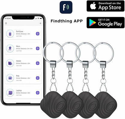 Key Finder 4-Pack, Bluetooth Tracker Item Locator with Key Chain - Both iOS and Android Compatible for Keys Pet Wallets or Backpacks and Tablets