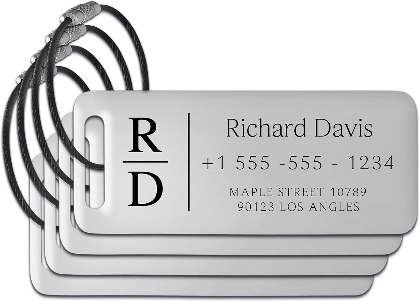 Personalized Luggage Tags for Suitcases 4 Pack - Stainless Steel Custom Luggage Tags for Backpacks & Bags, Sturdy, Waterproof & Heavy Duty (Silver / 3" x 1.25")