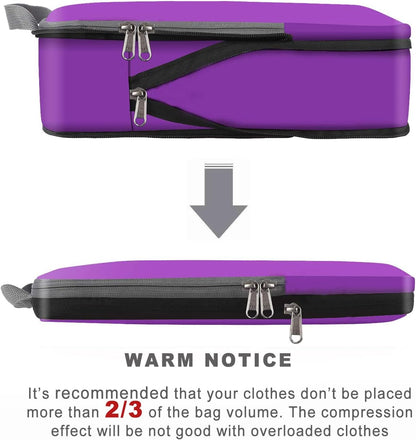 BAGAIL 4 Set/6 Set/8 Set Compression Packing Cubes Travel Accessories Expandable Packing Organizers (Cloth Pattern, 4-Purple)