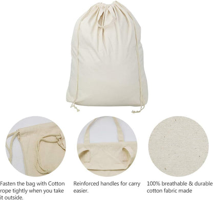 2 Pcs Canvas Laundry Bags with Carrying Handles & Drawstring Closure, Machine-washable Laundry Basket Hamper Liner Replacement Bags