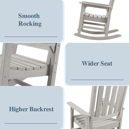 Psilvam Oversized Outdoor Rocking Chair Set of 2, Porch Rocker with 21" Wide Seat and 32" Tall Backrest, Pre-Assembled with Most Components for Effortless Installation (Grey)