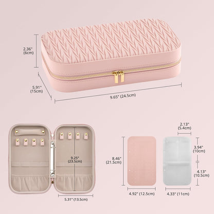 Lolalet Travel Jewelry Organizer, Jewelry Storage Case with Pocket, Earrings Necklaces Bracelets Ring Zippered Storage Pouch for Women -Pink